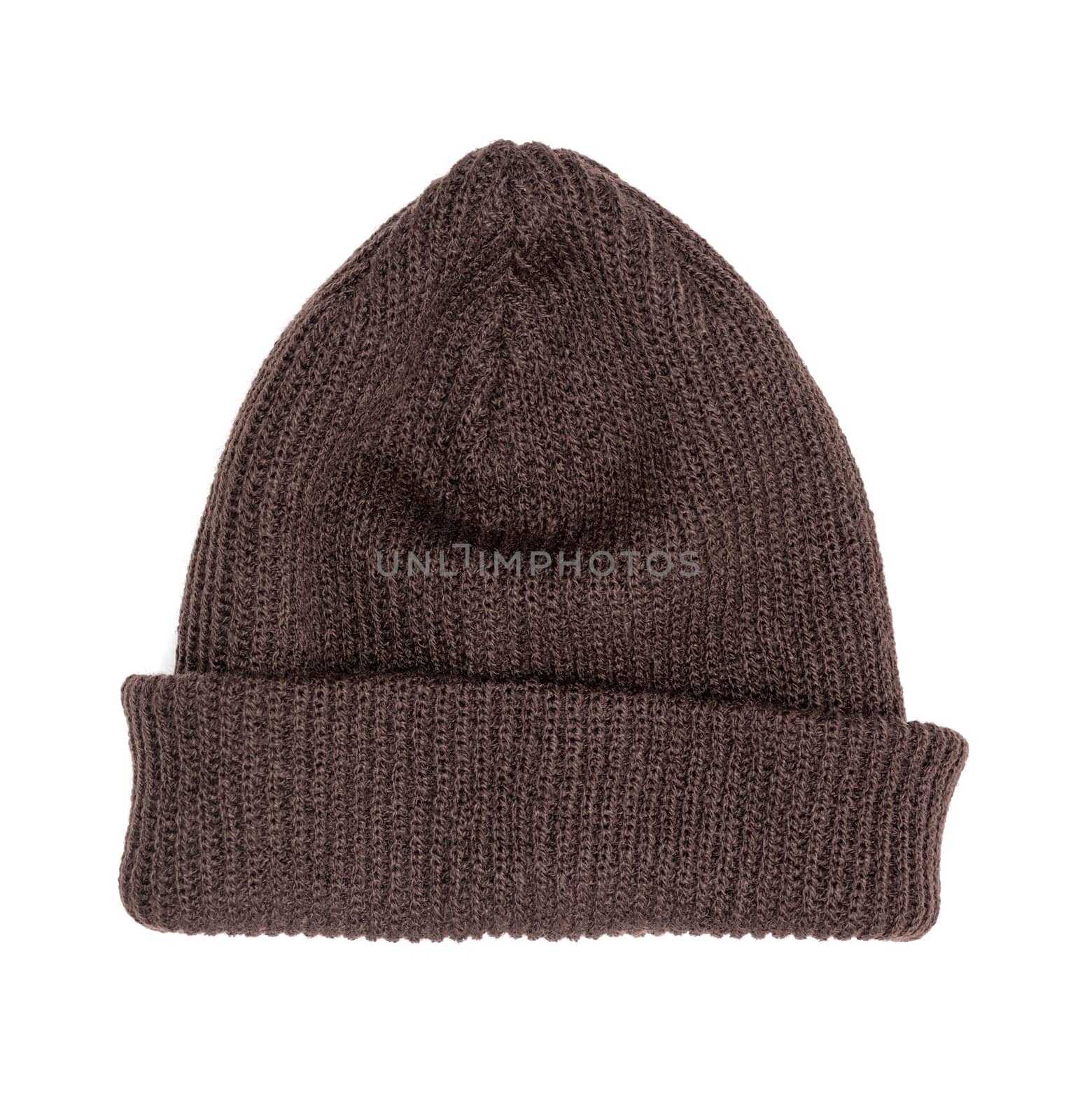 brown knitted hat isolated on white background