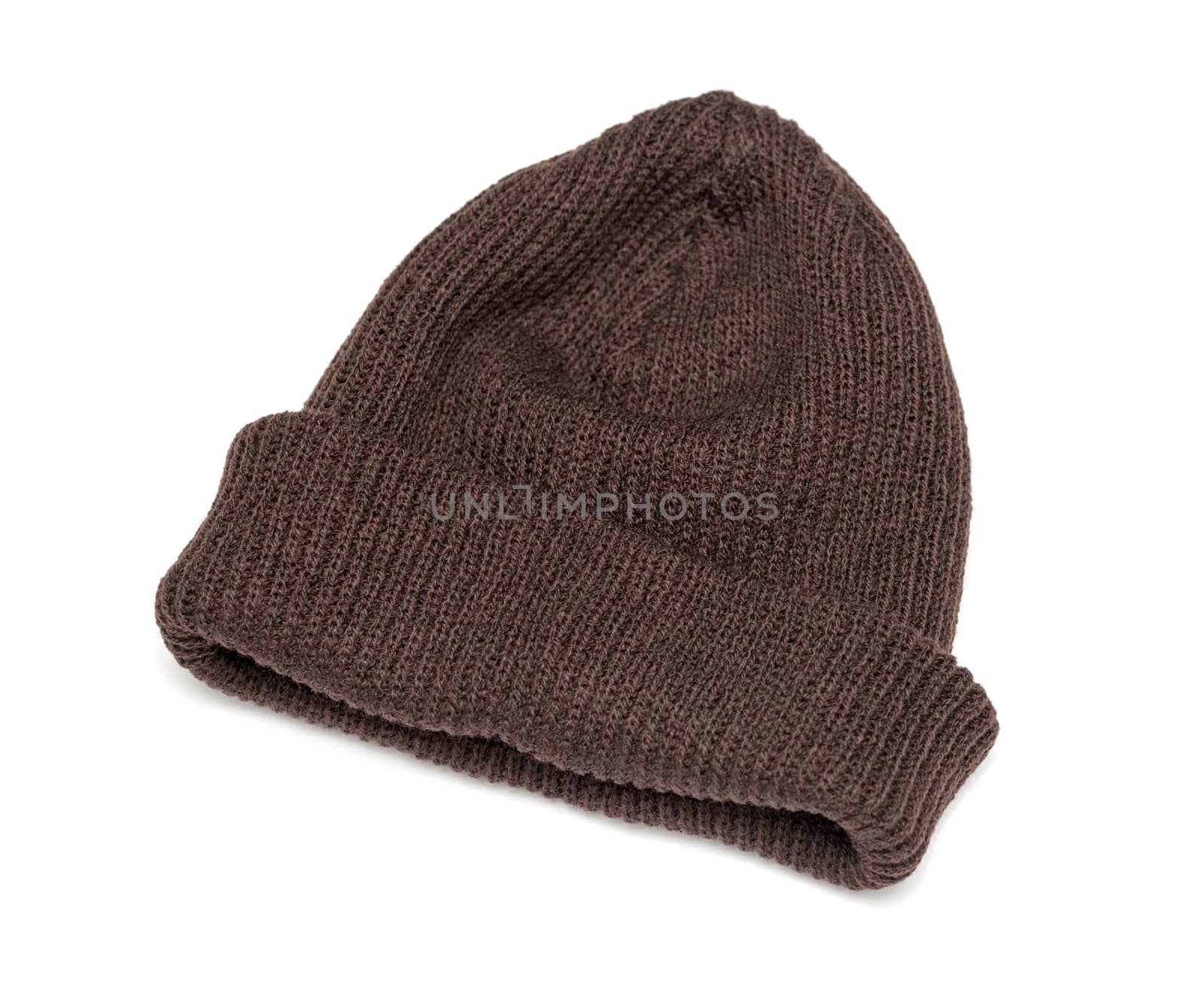 brown knitted hat isolated on white background