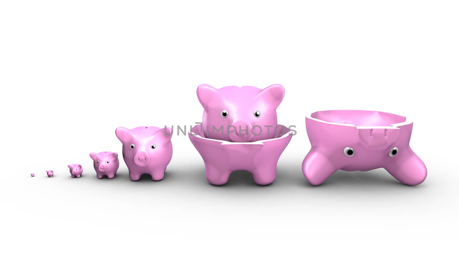 Saving money concept. Piggy banks replace the Russian dolls. by ytjo