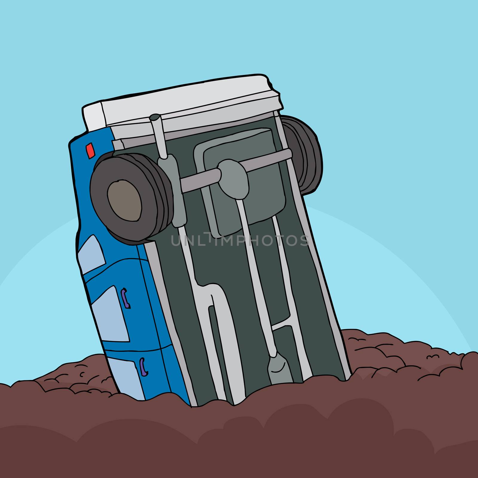 Cartoon of single car stuck in pile of dirt