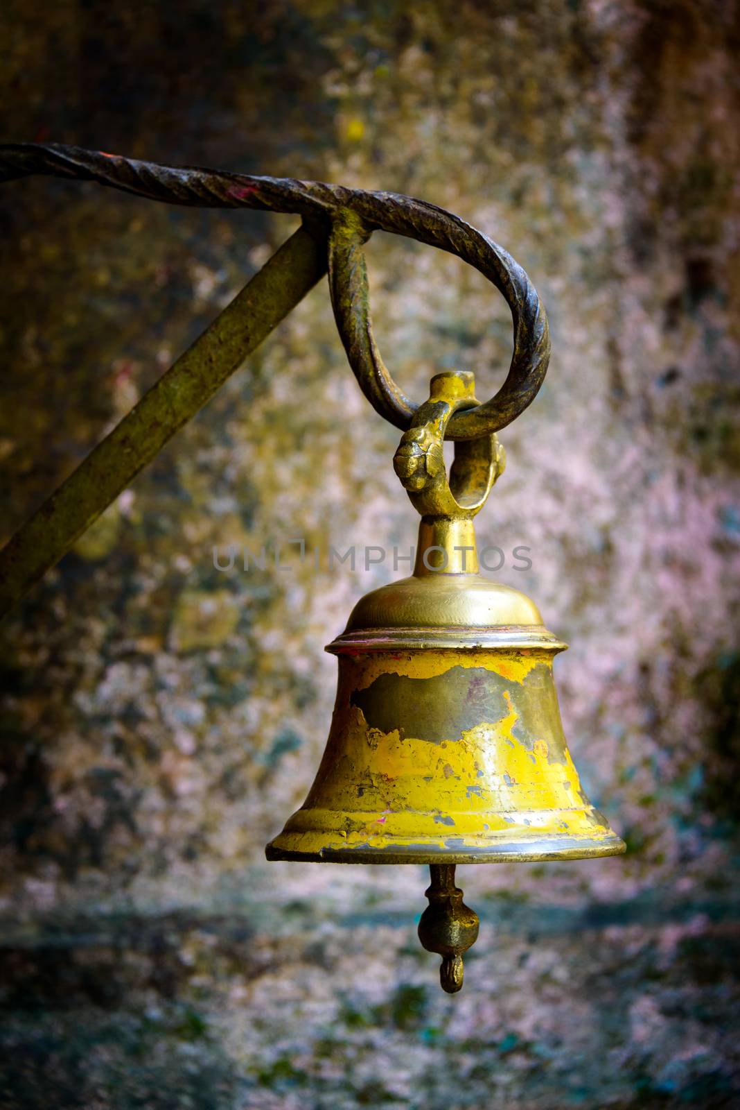 Yellow bell in a temple in Kathmandu, Nepal