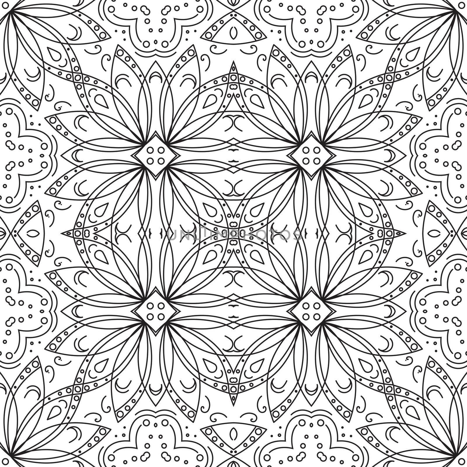 Abstract floral pattern, black contours on white background.