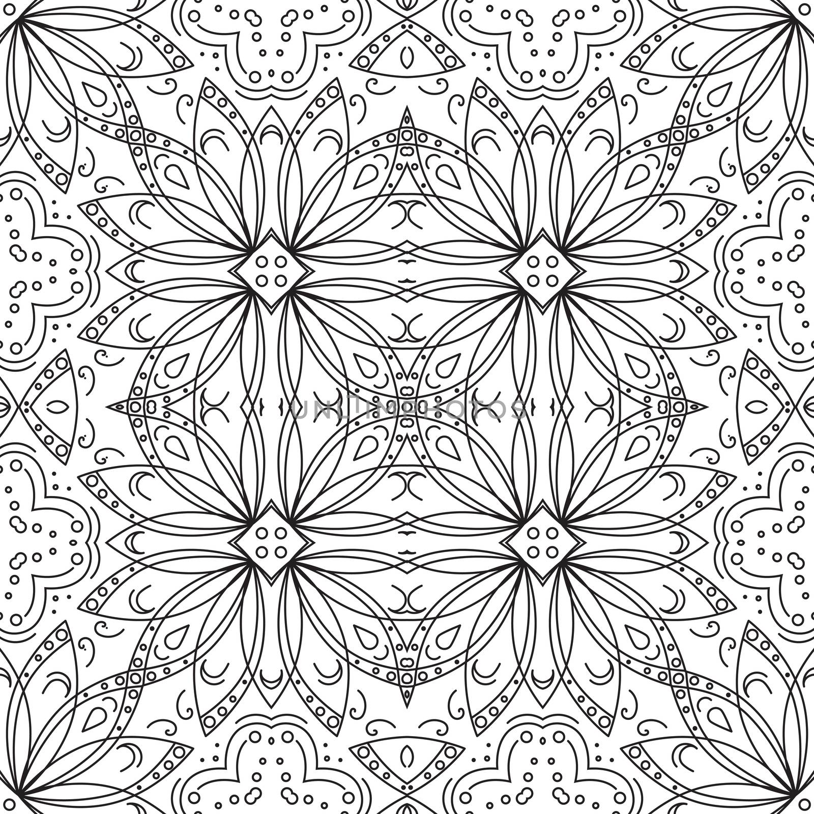 Abstract floral pattern, black contours on white background.