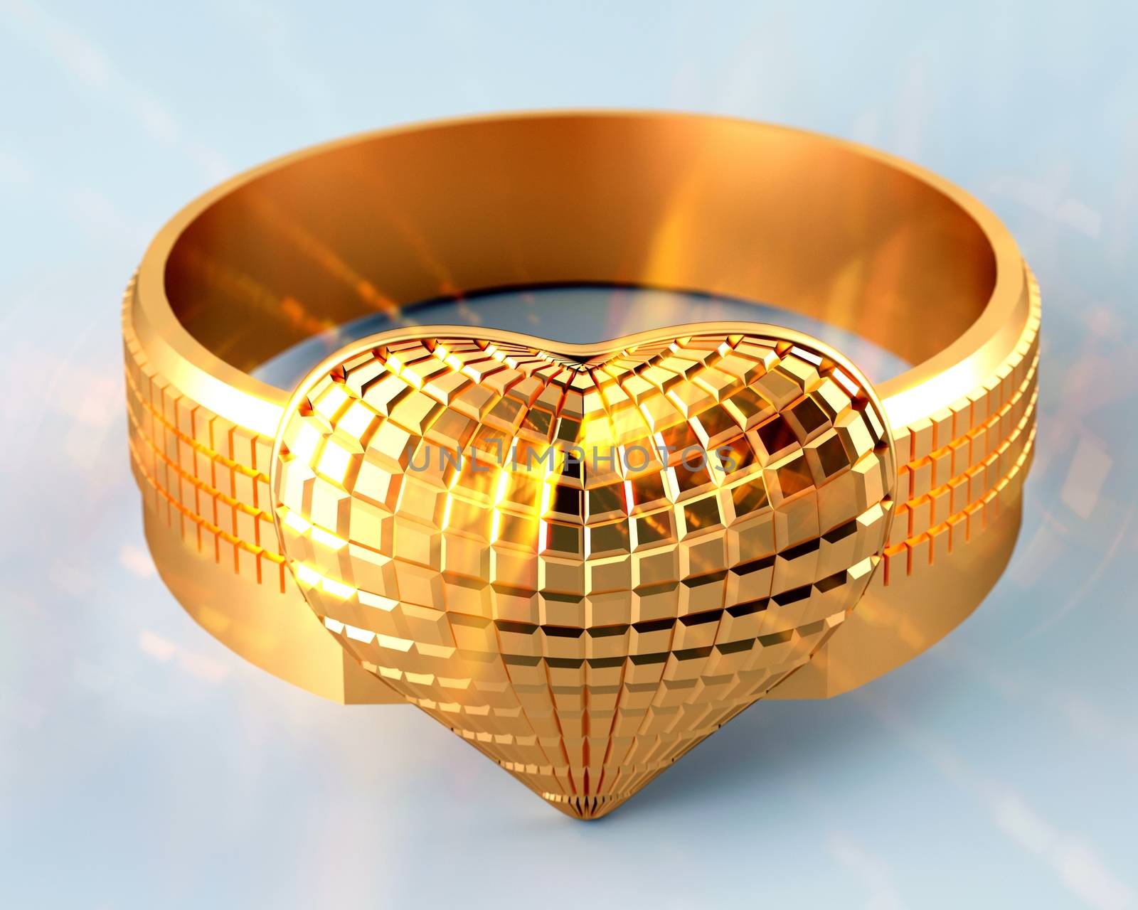 Golden ring in the shape of a heart
