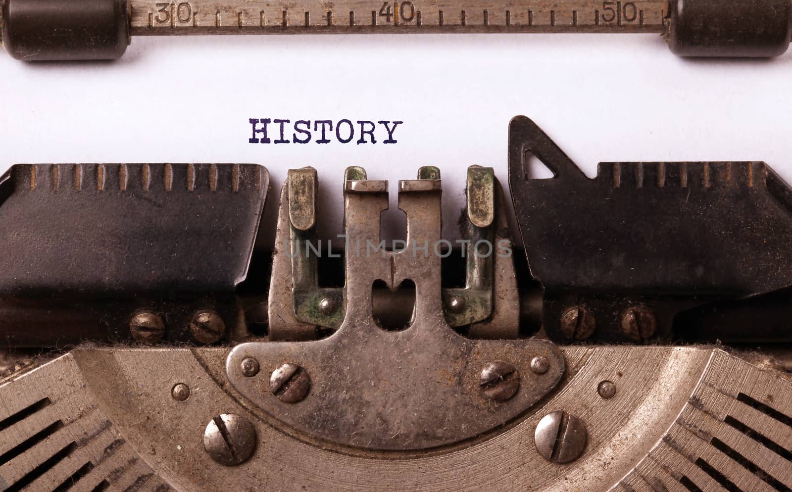 Vintage inscription made by old typewriter, history