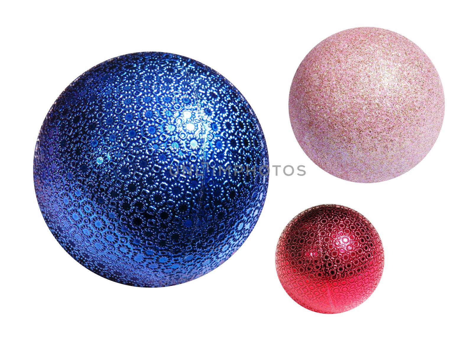 Christmas color spheres with path on white background