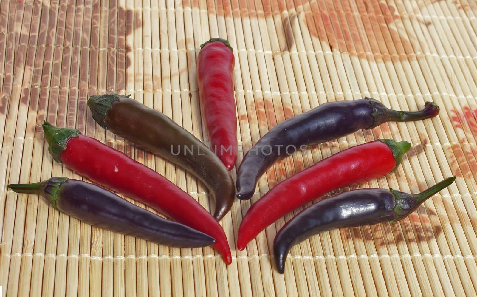 Red, green and violet chilies