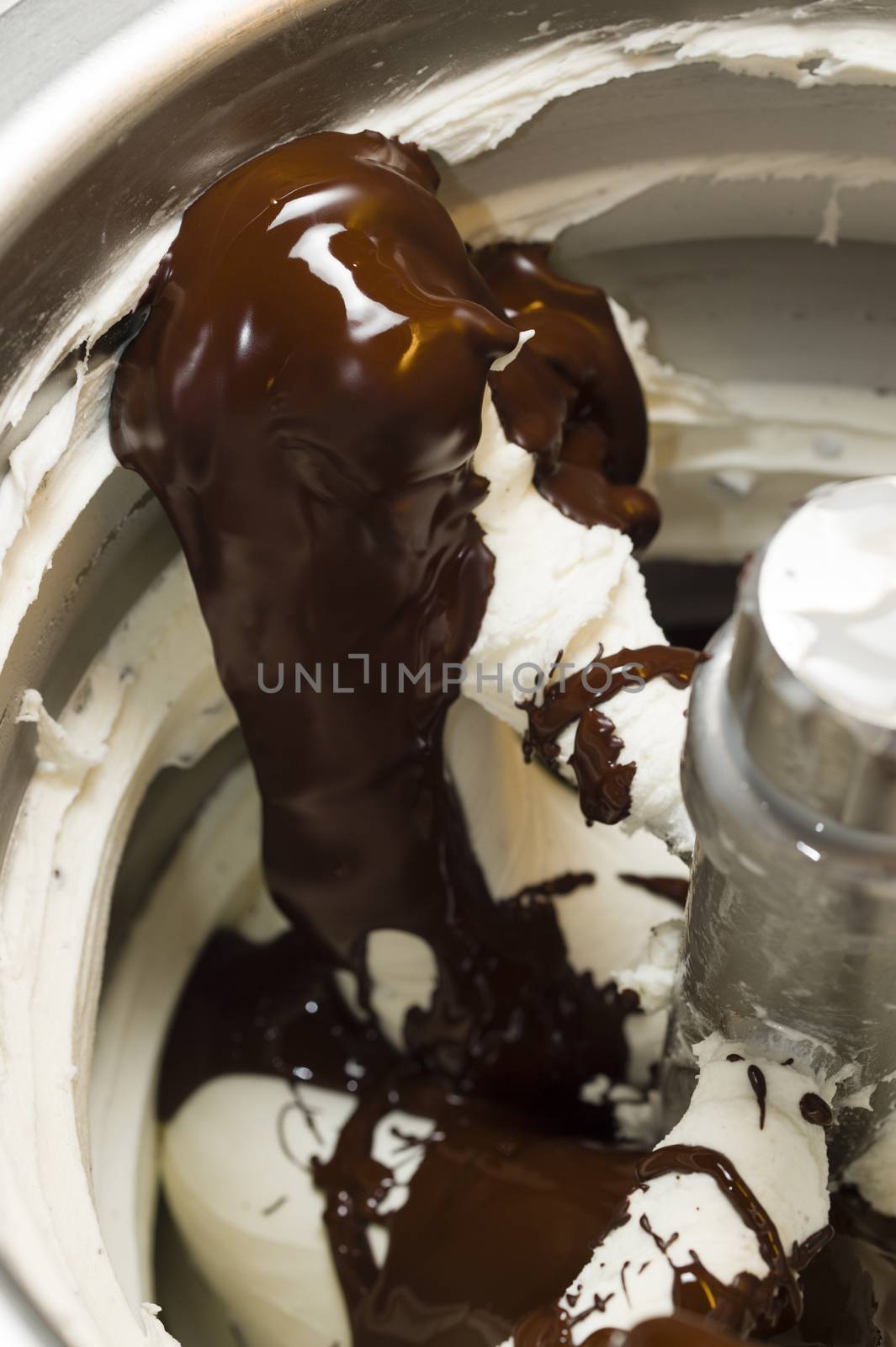 Ice cream preparation with different tools, ingredients, and machines