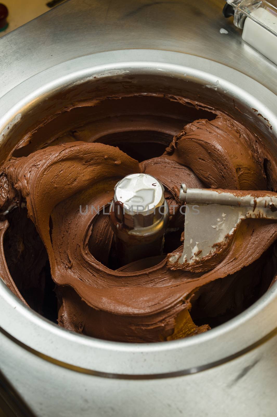 Ice cream preparation with different tools, ingredients, and machines