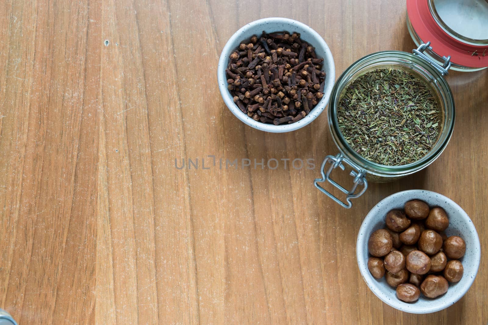 Set of some spices on a wood background by enrico.lapponi