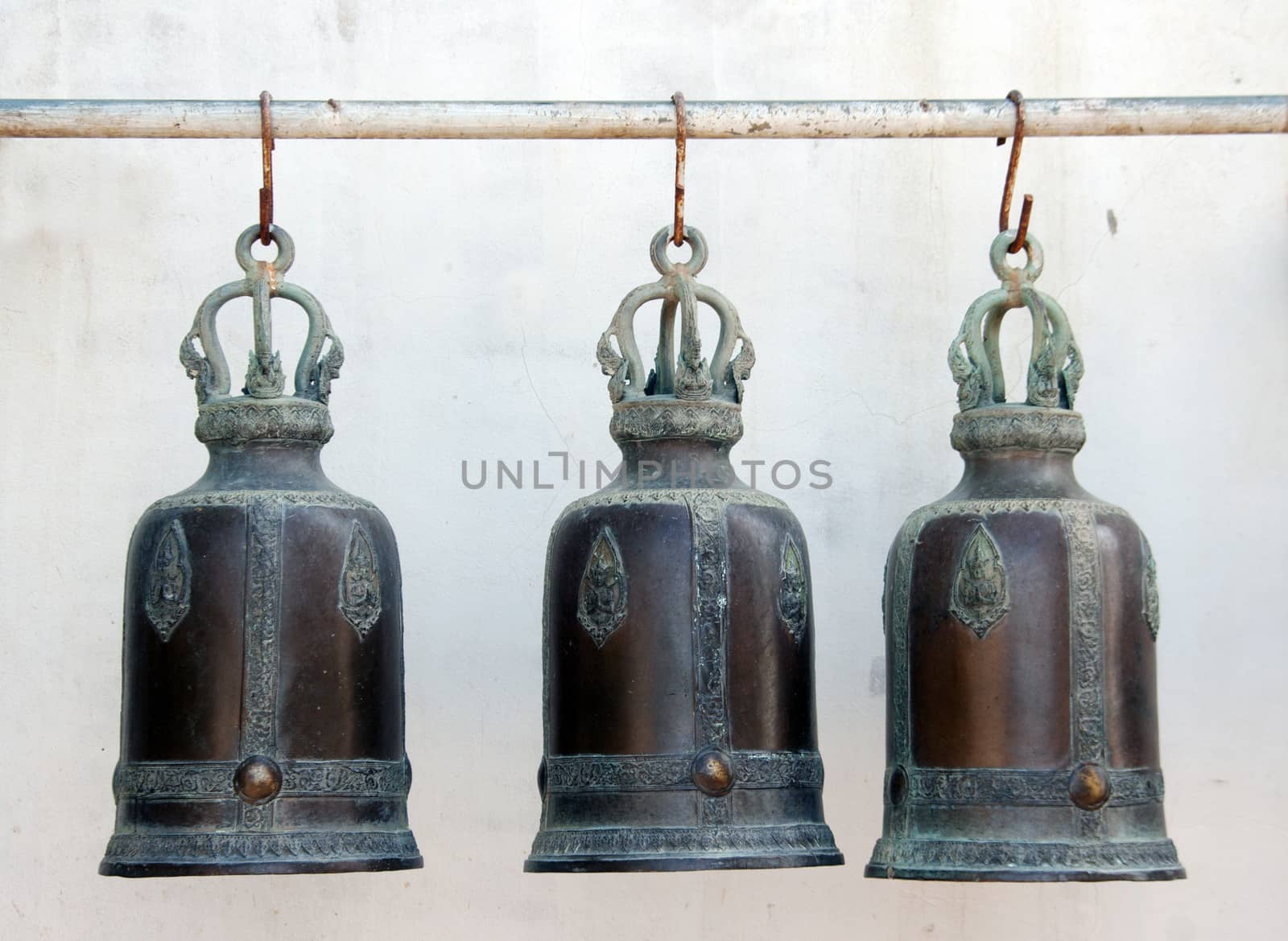 Buddha brass bell hanging  on iron tube by yanukit