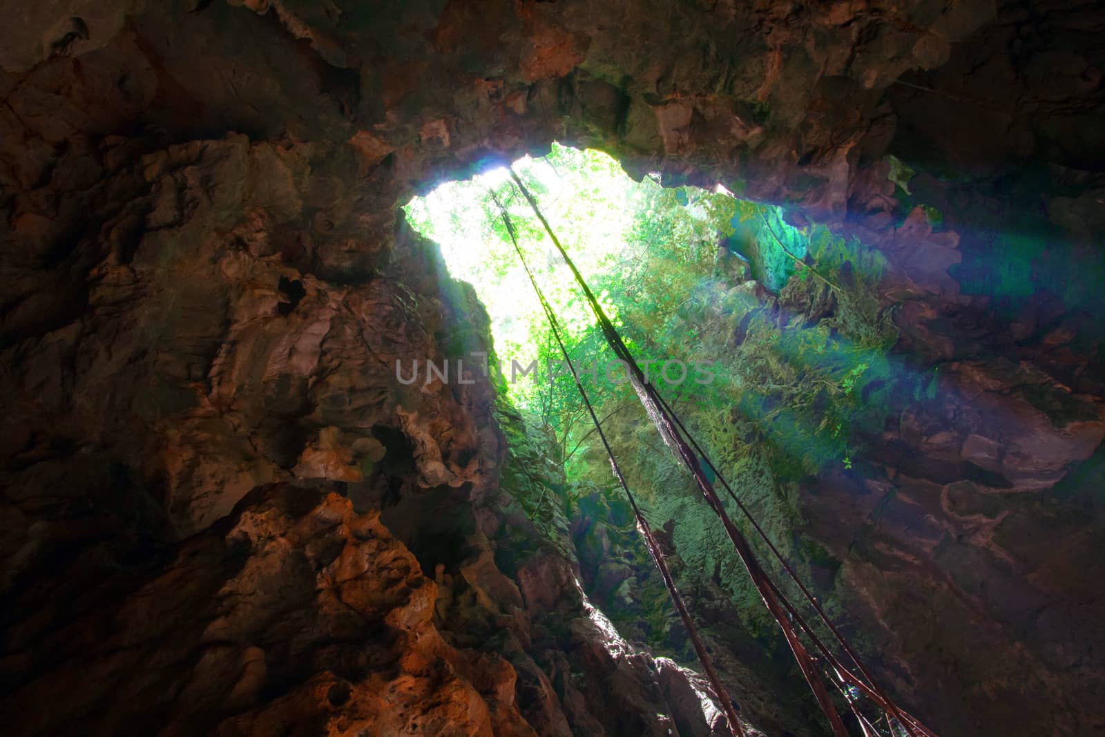 fantastic light in entrance of cave Koa-yoy at Thailand