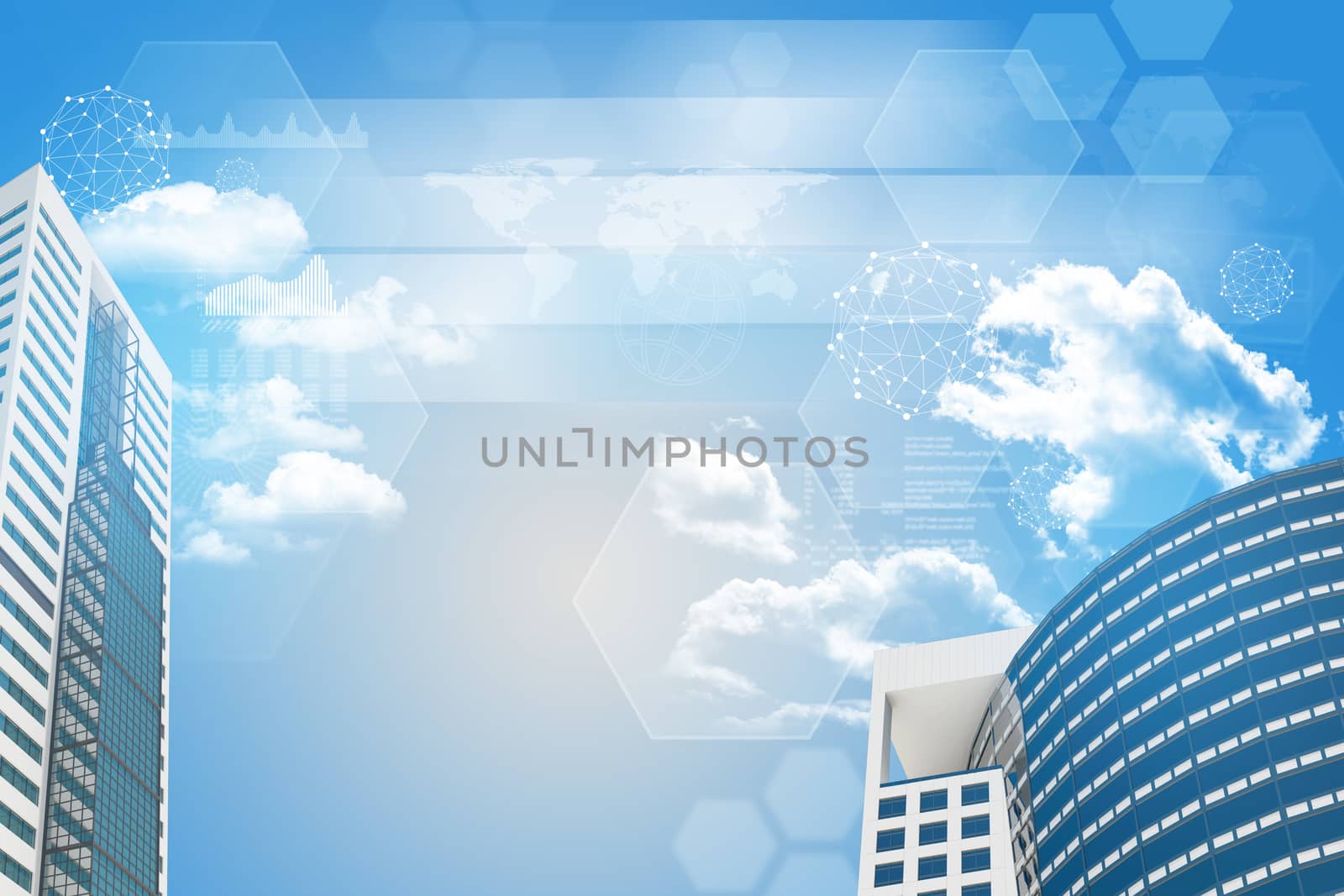 Skyscrapers and sky with business elements. Architecture background