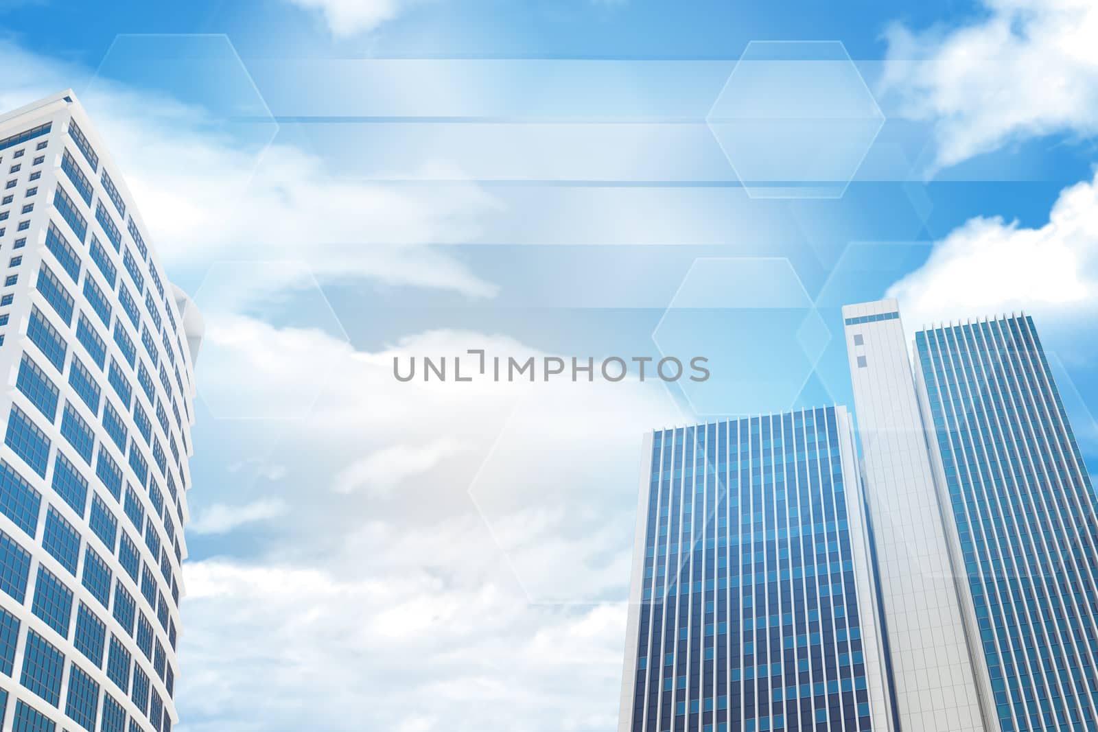 Skyscrapers and sky with clouds. Architecture background
