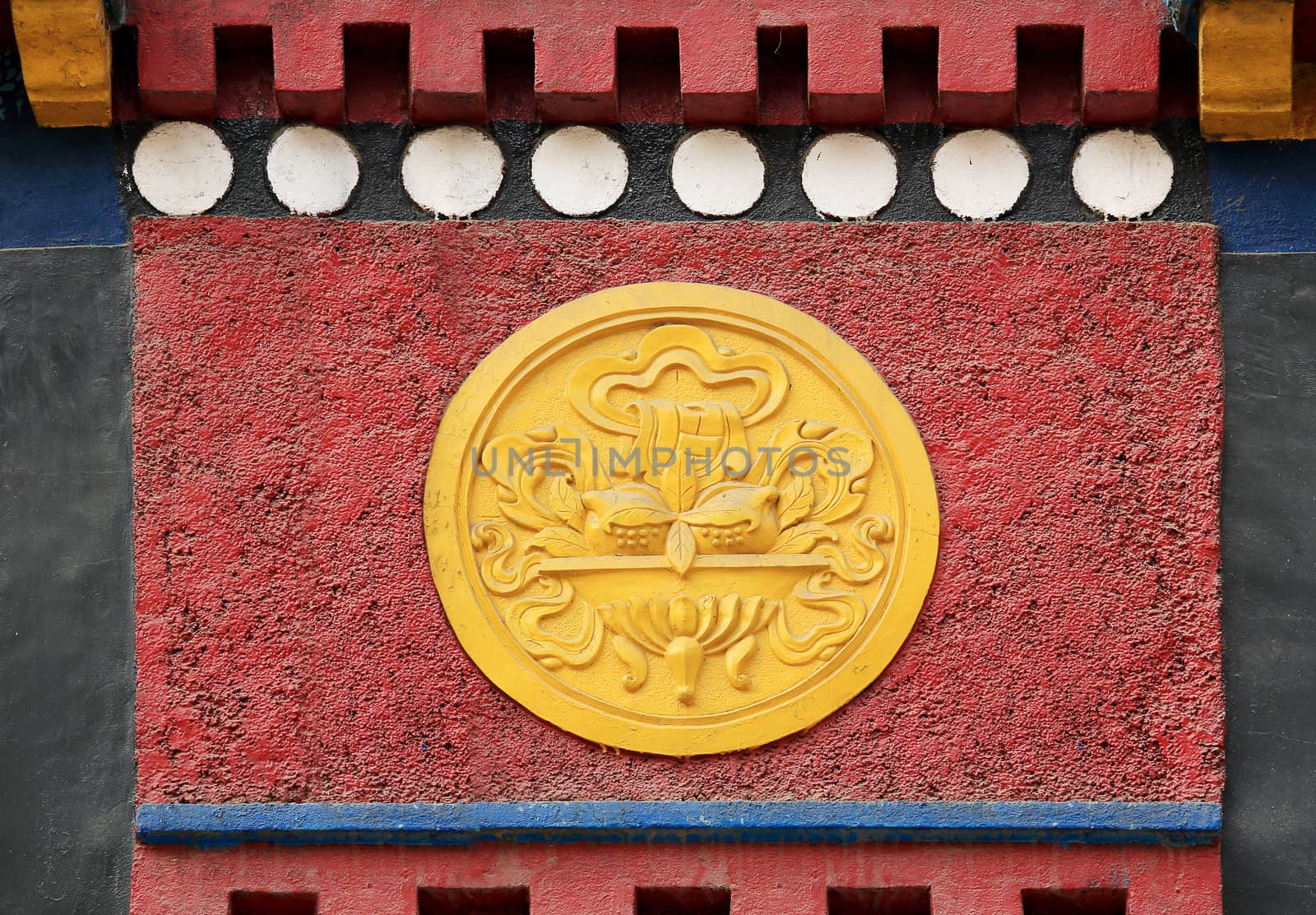 Nepalese national ornament on the wall of the house. Nepal