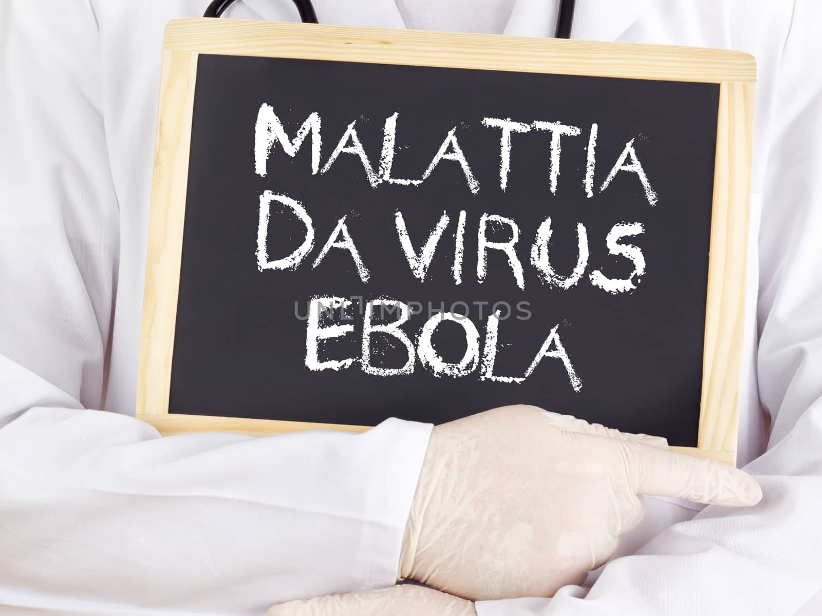 Doctor shows information: Ebola in italian language