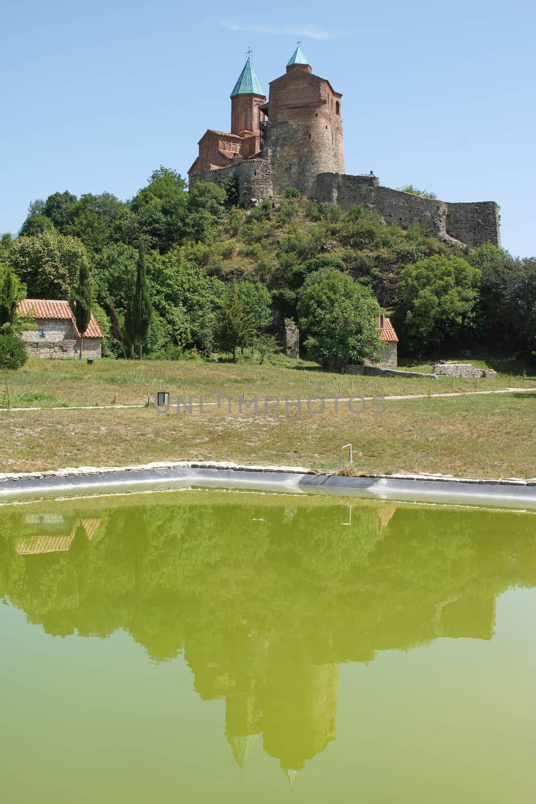 Fortress Gremi in perfect reflection, Kakheti, Georgia, Europe