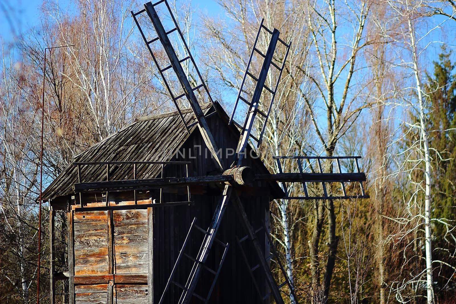 old wooden windmill museum in Ukraine. Pereyaslav Khmelnitsky