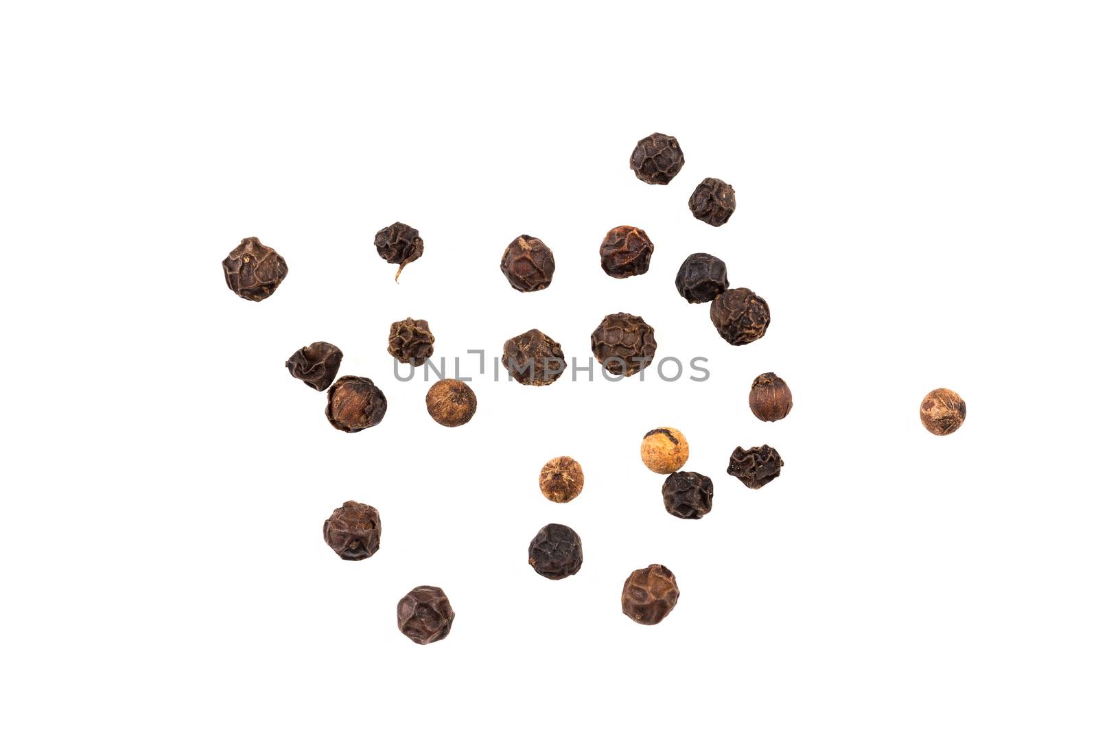 black pepper, black peppercorn , indian spice - isolated on white