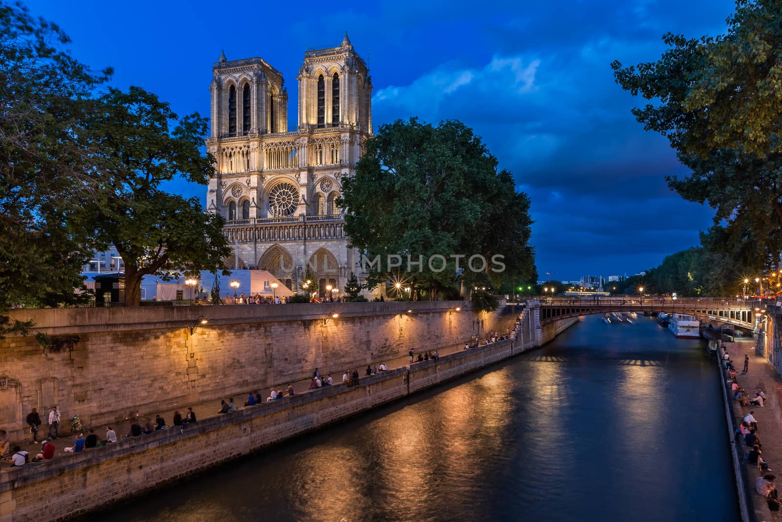 The Cathedral of Notre Dame de Paris and Seine River in the Even by anshar
