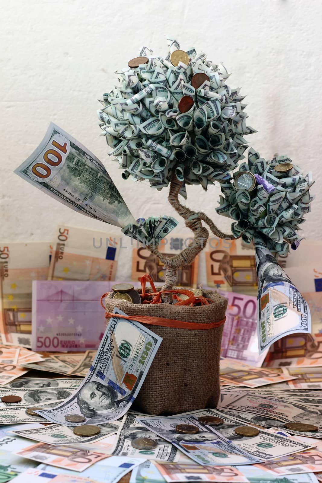Tree of dollar bills. The money tree