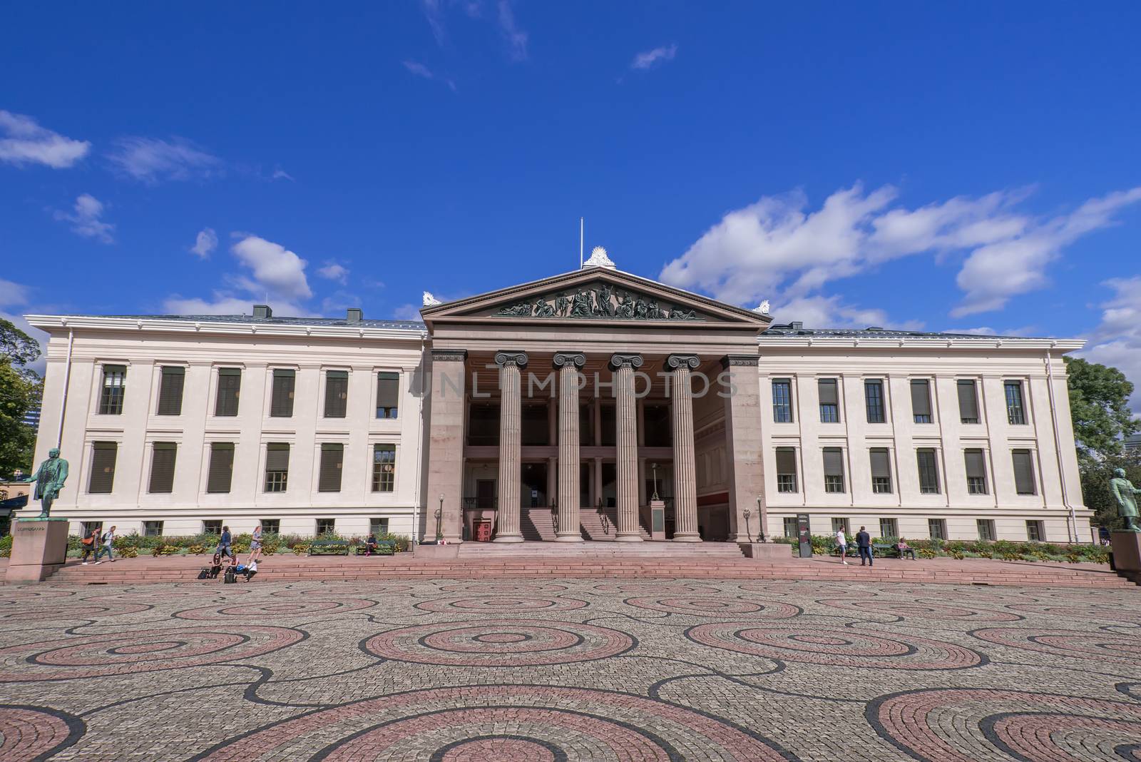 OSLO, NORWAY - AUGUST 28: Oslo University main building on August 28, 2014. The university has approximately 27,700 students and employs around 6,000 people