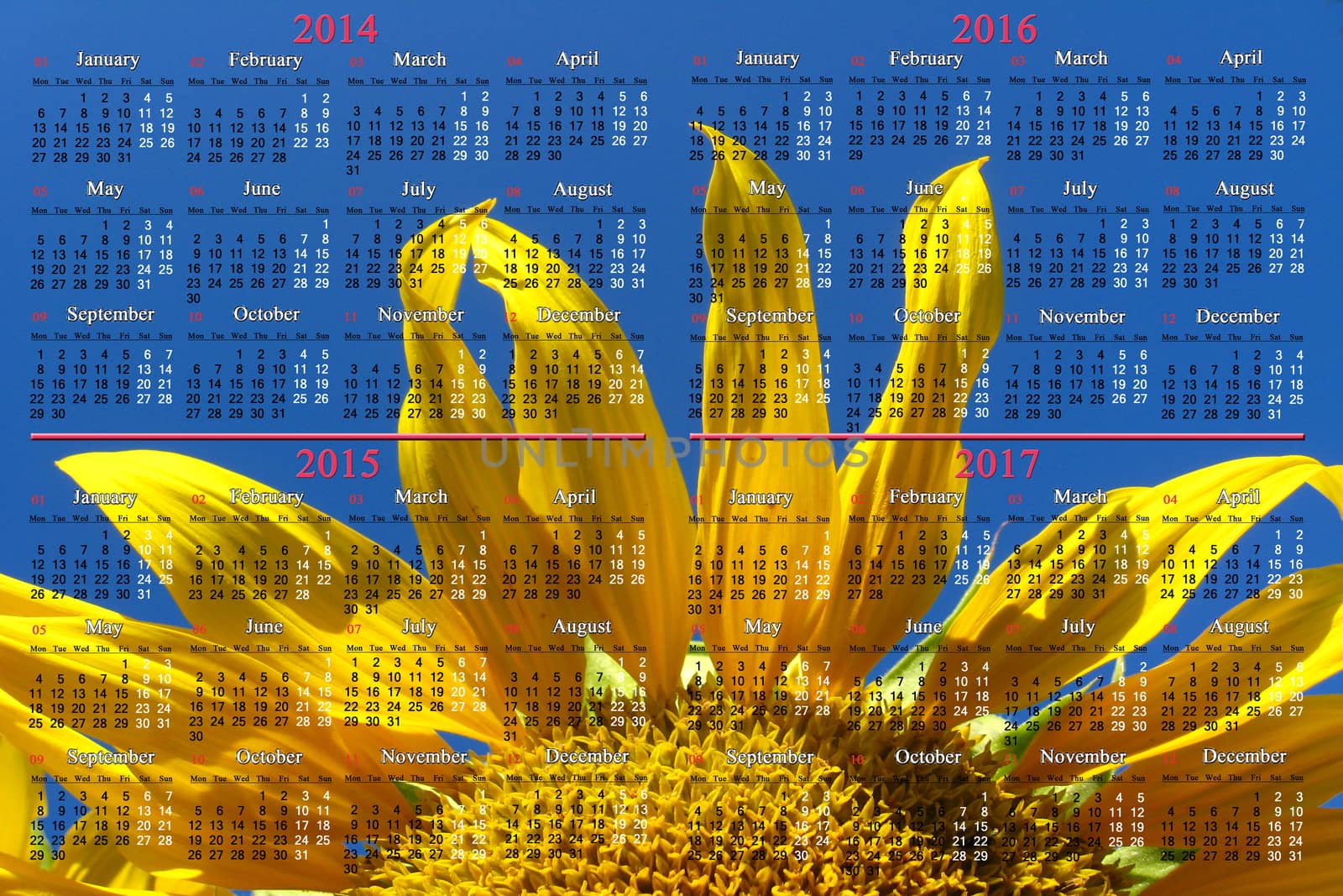 calendar for 2015 year with big sunflower by alexmak