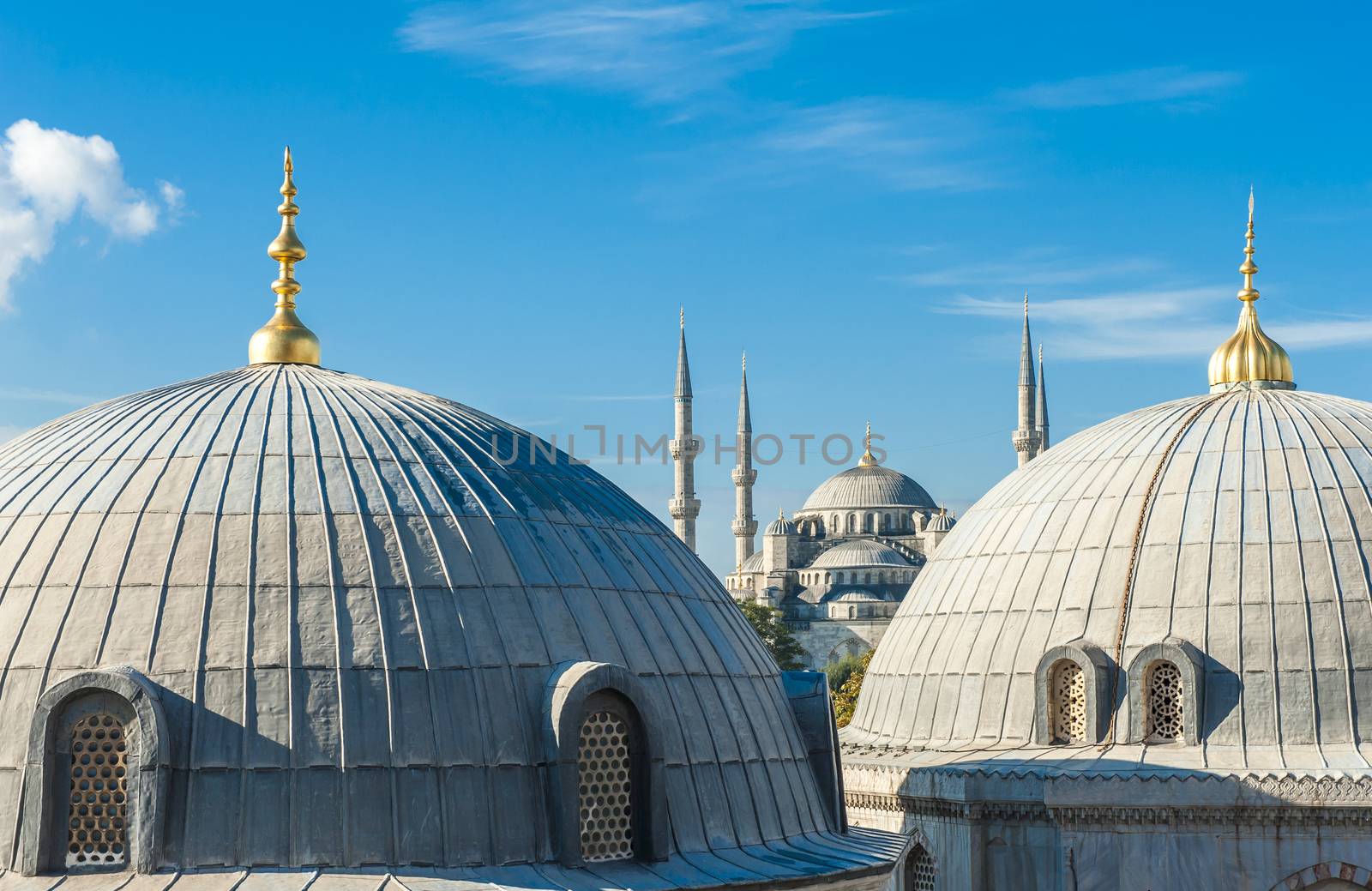 Blue Mosque (Sultan Ahmet Mosque) and cupolas seen from Hagia Sophia 
