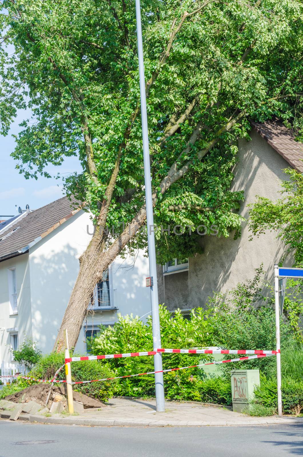 Fallen tree against house gable by JFsPic