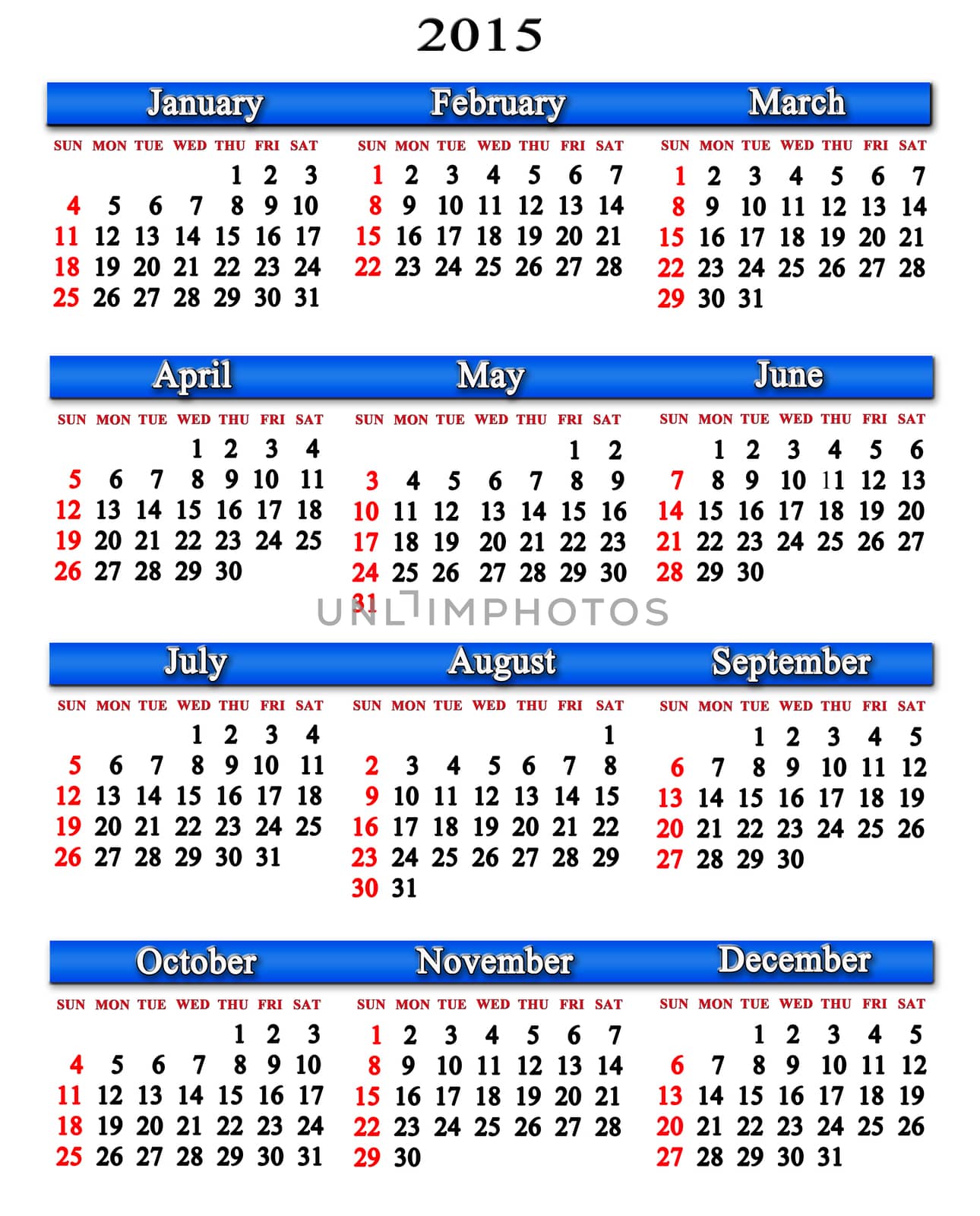 office calendar for next 2015 year on white background