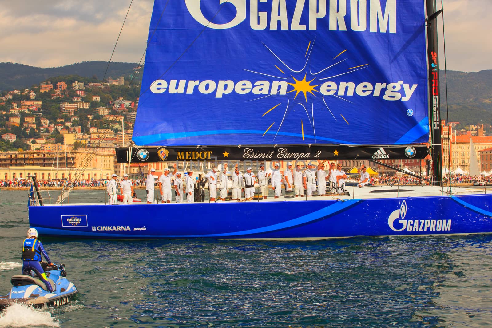 TRIESTE, ITALY - OCTOBER, 12: Esimit Europa 2 boat winner of the 46th Barcolana regatta in Trieste sea on October 12, 2014