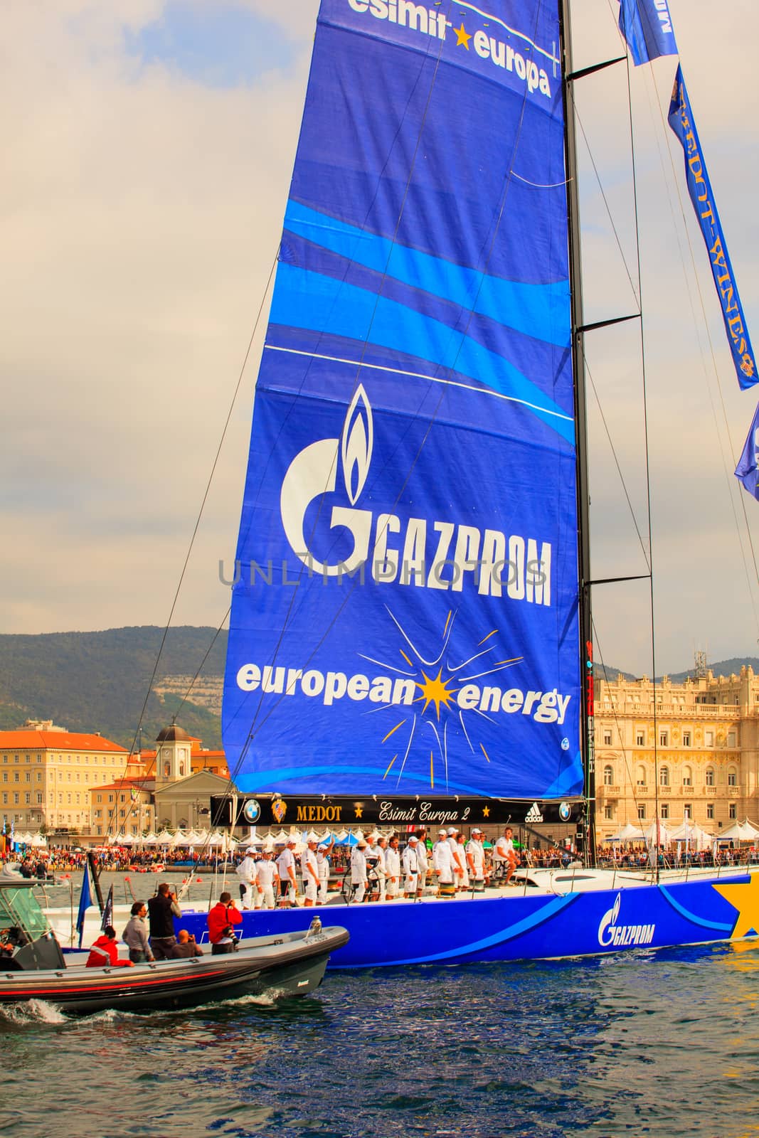 TRIESTE, ITALY - OCTOBER, 12: Esimit Europa 2 boat winner of the 46th Barcolana regatta in Trieste sea on October 12, 2014