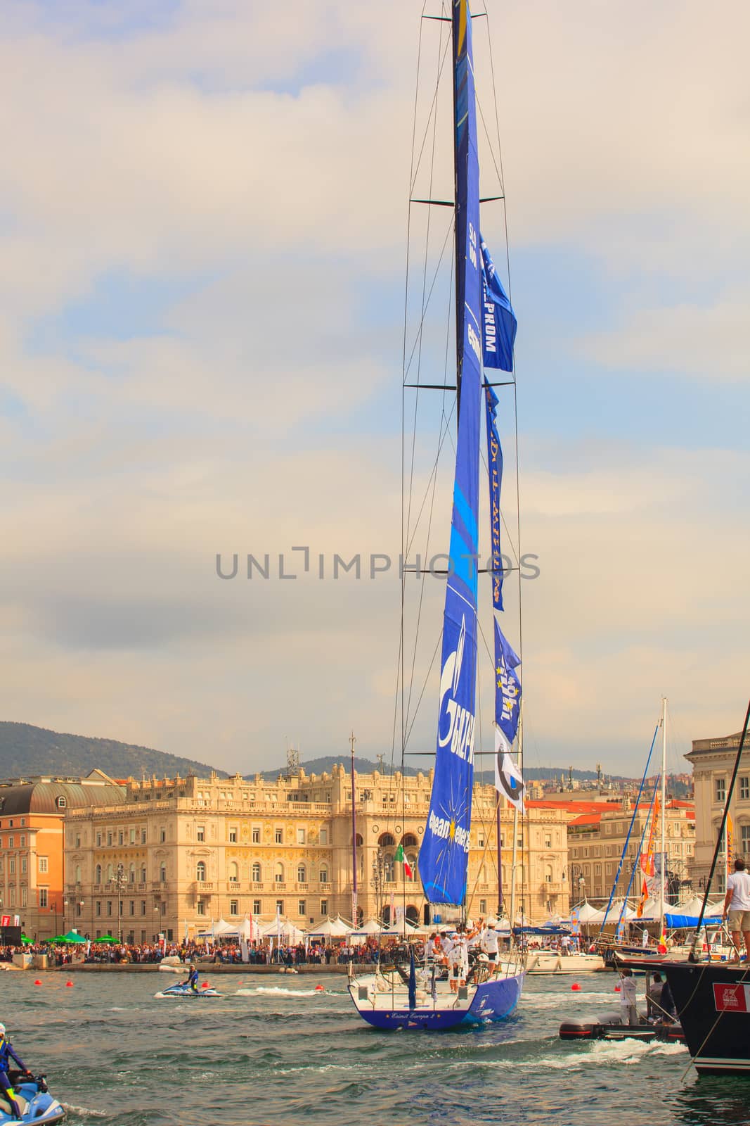 TRIESTE, ITALY - OCTOBER, 12: Esimit Europa 2 boat winner of the 46th Barcolana regatta in Trieste sea on October 12, 2014