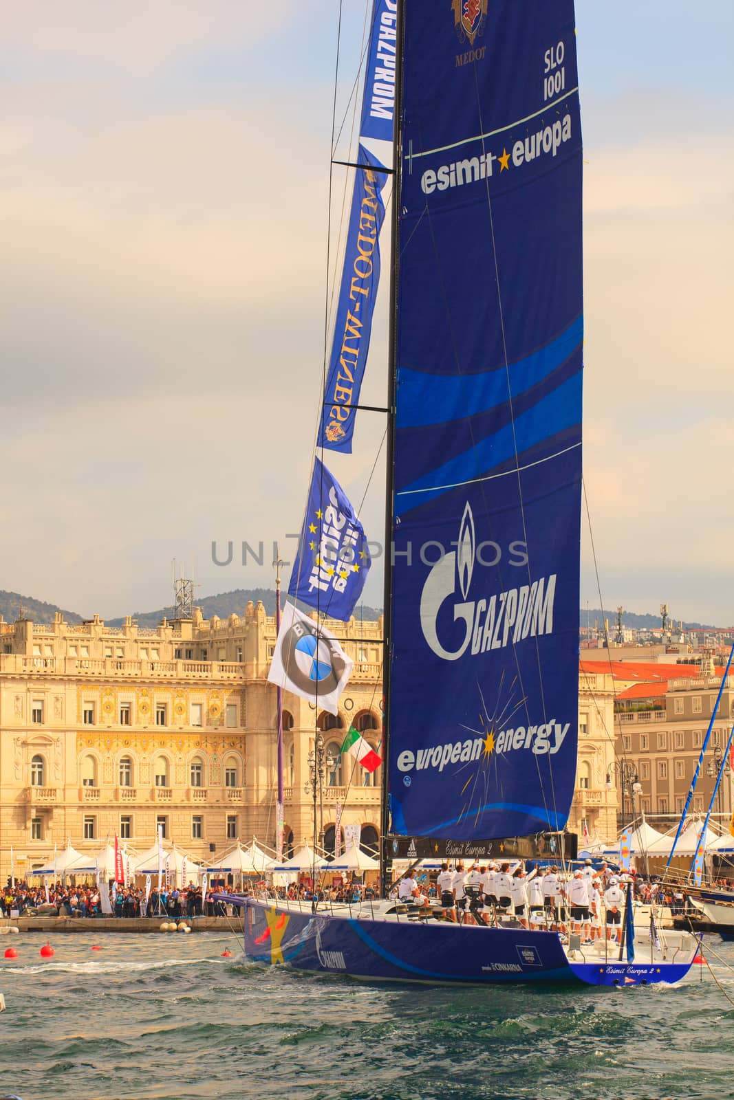 TRIESTE, ITALY - OCTOBER, 12: Esimit Europa 2 boat winner of the 46th Barcolana regatta in Trieste sea on October 12, 2014