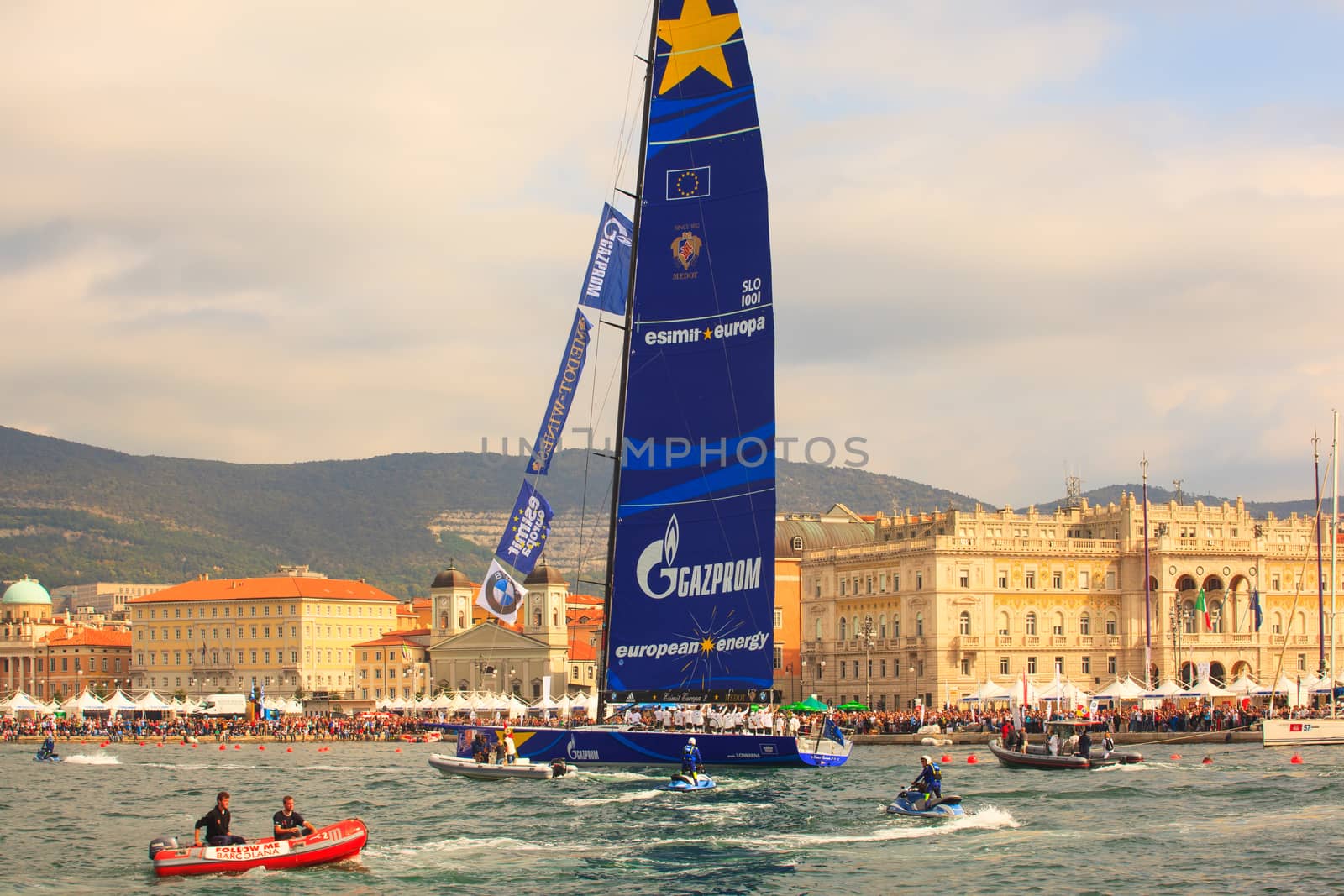 TRIESTE, ITALY - OCTOBER, 12: Esimit Europa 2 boat winner of the 46th Barcolana regatta in Trieste sea on October 12, 2014