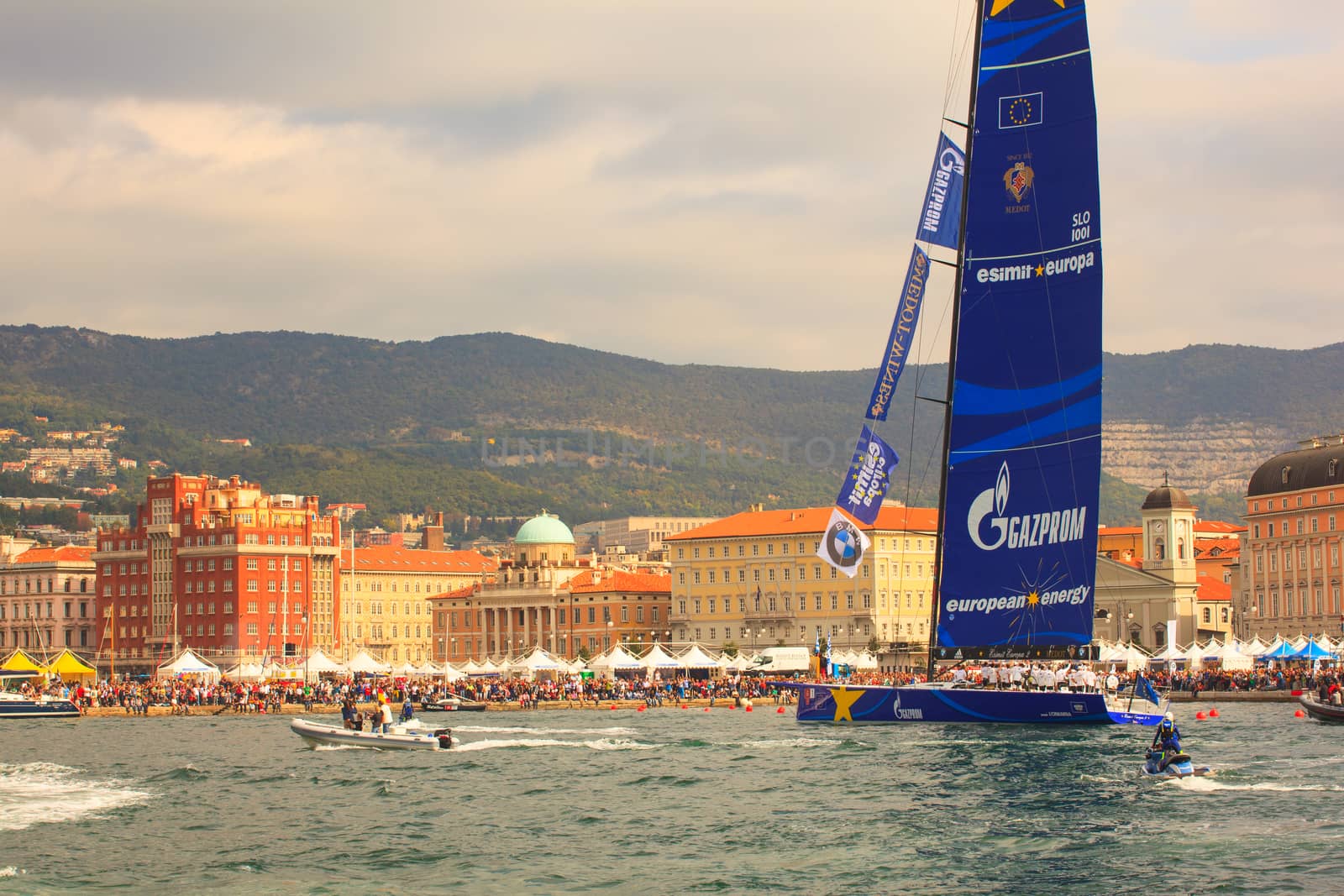 TRIESTE, ITALY - OCTOBER, 12: Esimit Europa 2 boat winner of the 46th Barcolana regatta in Trieste sea on October 12, 2014