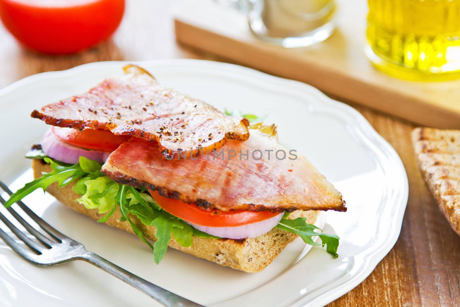 Grilled Ham on Rye baguette sandwich