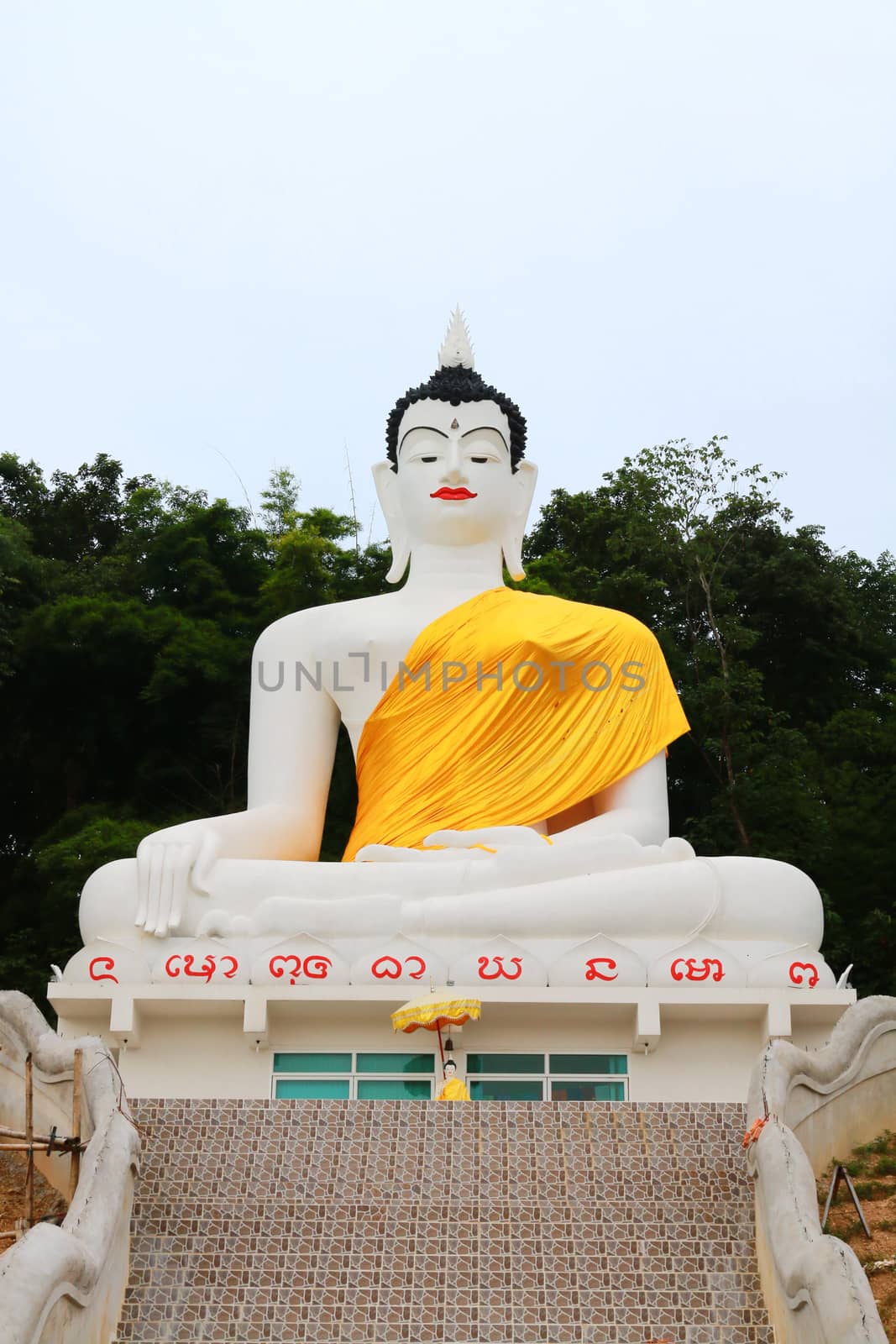 The under construction statue of buddha.Verry large size on the hill.