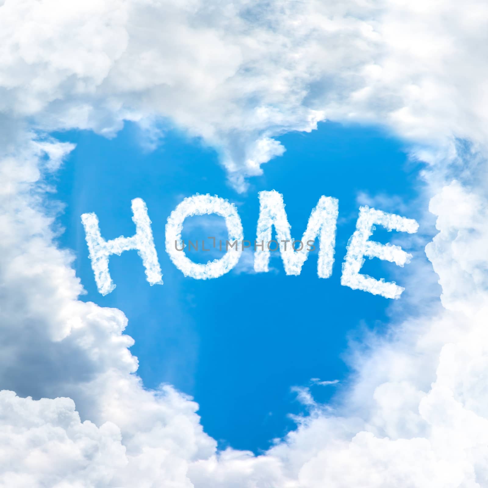 sky cloud love home concept word inside heart shape