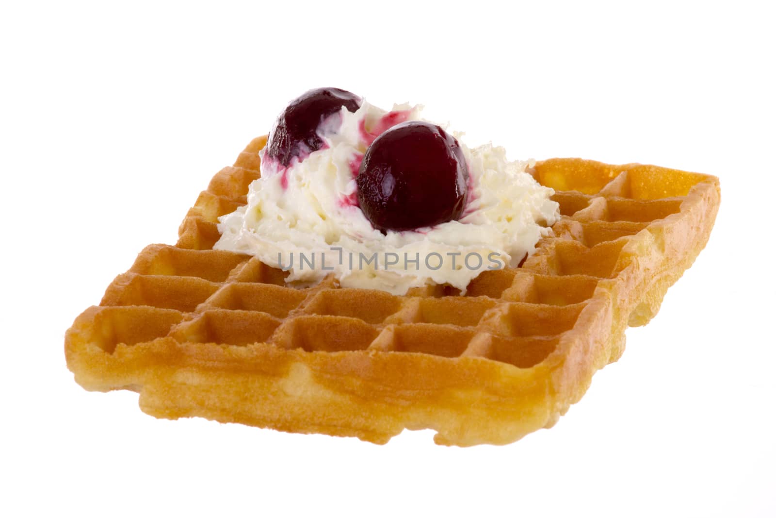 Brussels waffle with cream and cherries