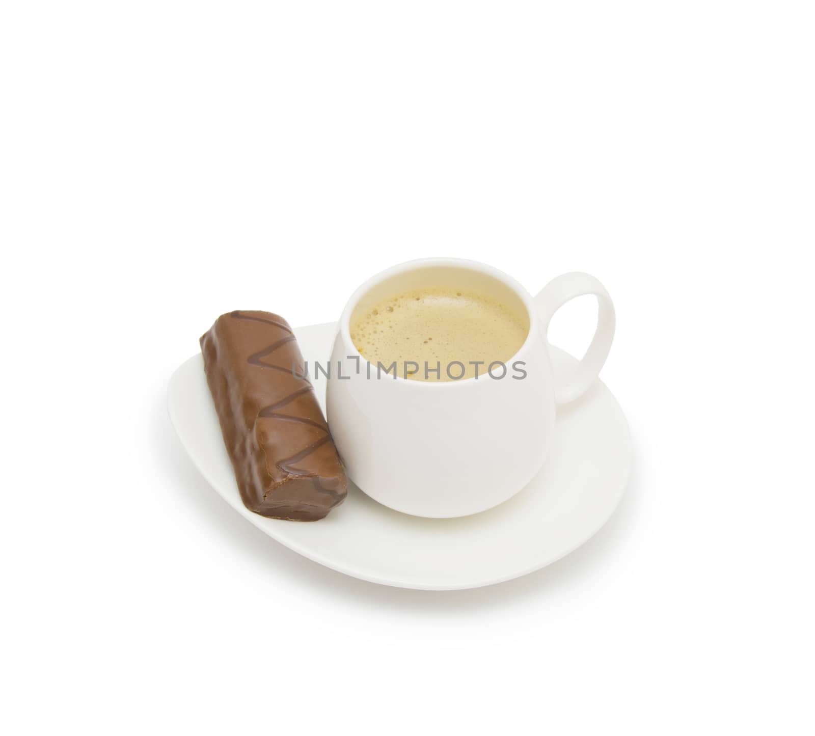 Coffee cup and saucer on a white background.