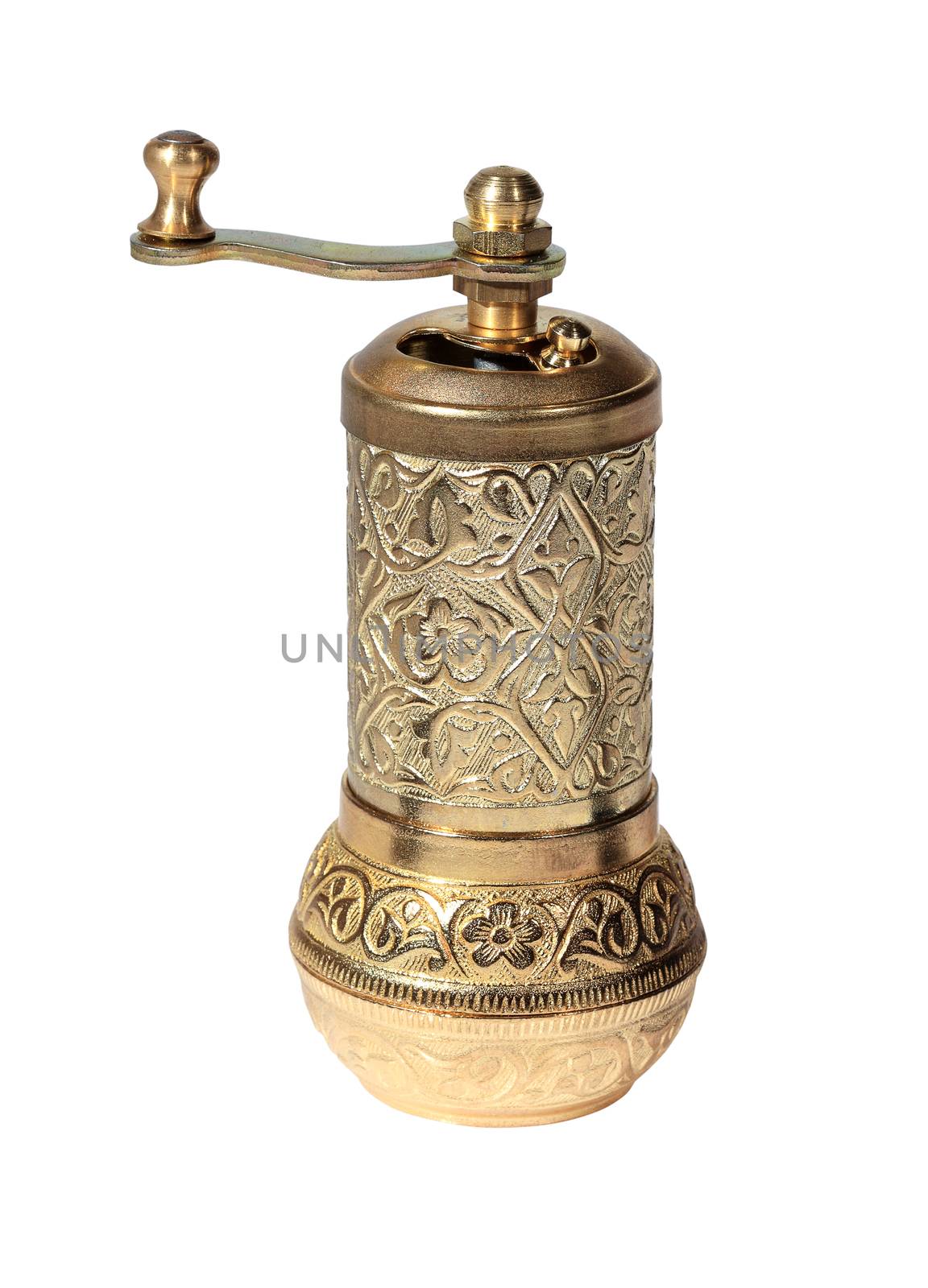 Old Turkish metal grinder on the white background, isolated.