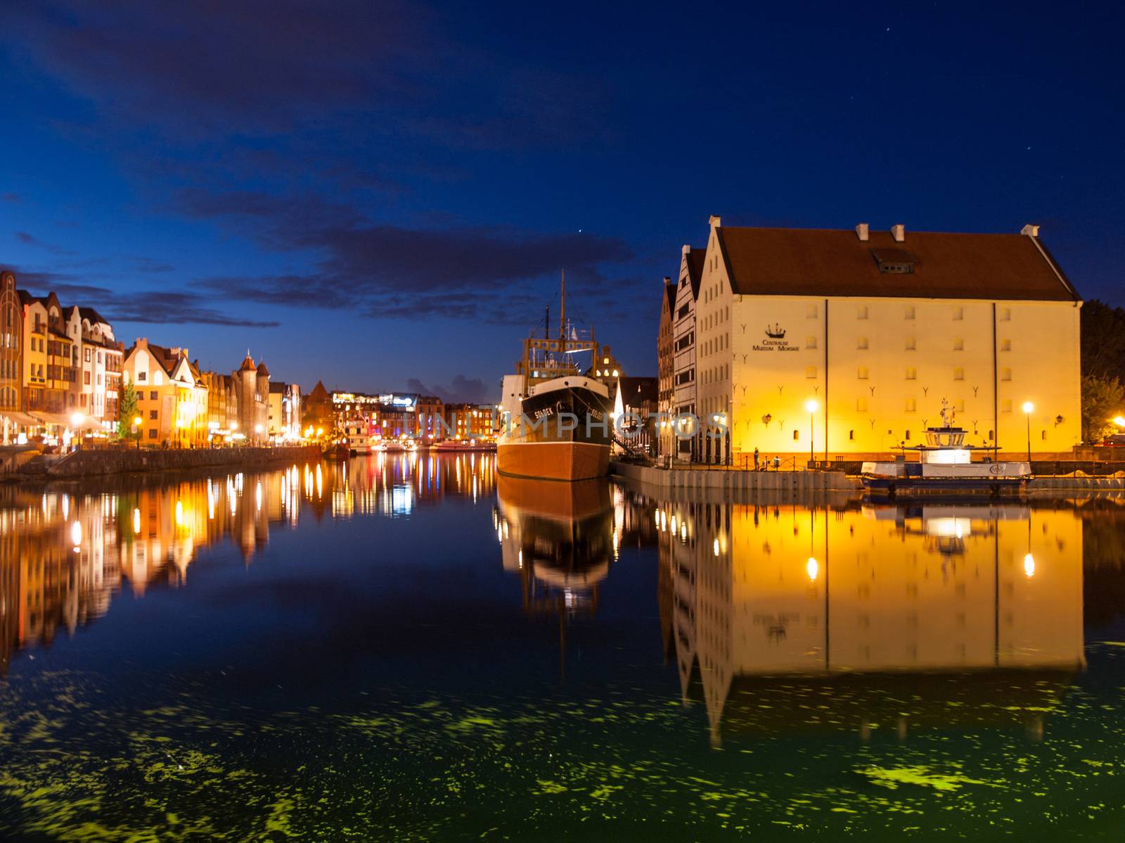 SS Soldek in the centre of Gdansk by night, Poland