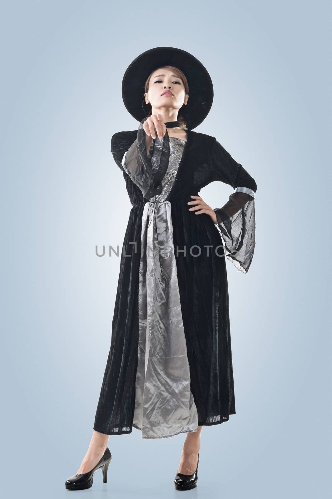 Asian witch woman, full length portrait.