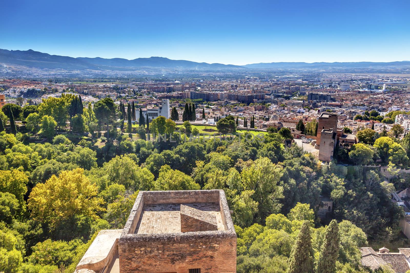 Alhambra Castle Tower Cityscape Churches Granada Andalusia Spain  