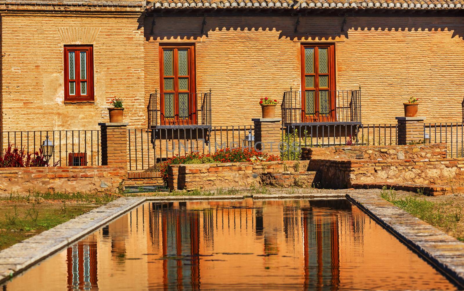 Alhambra Garden Pool Reflection Abstract Granada Andalusia Spain  