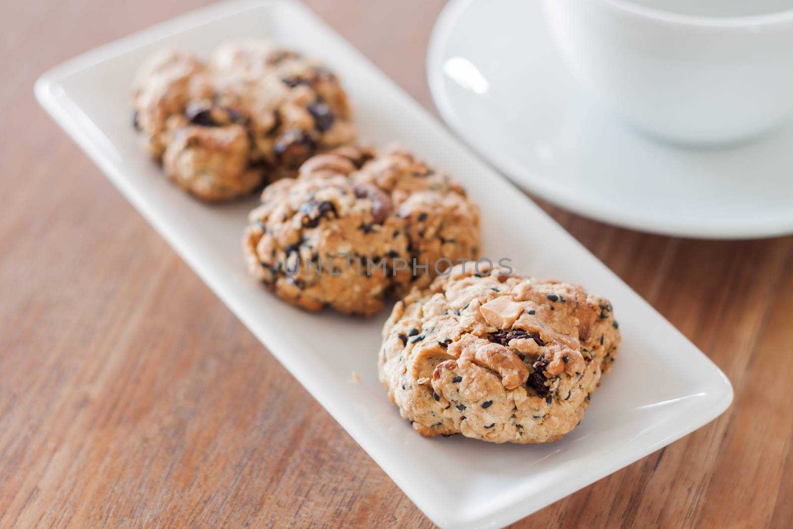 Coffee break with healthy cookies, stock photo