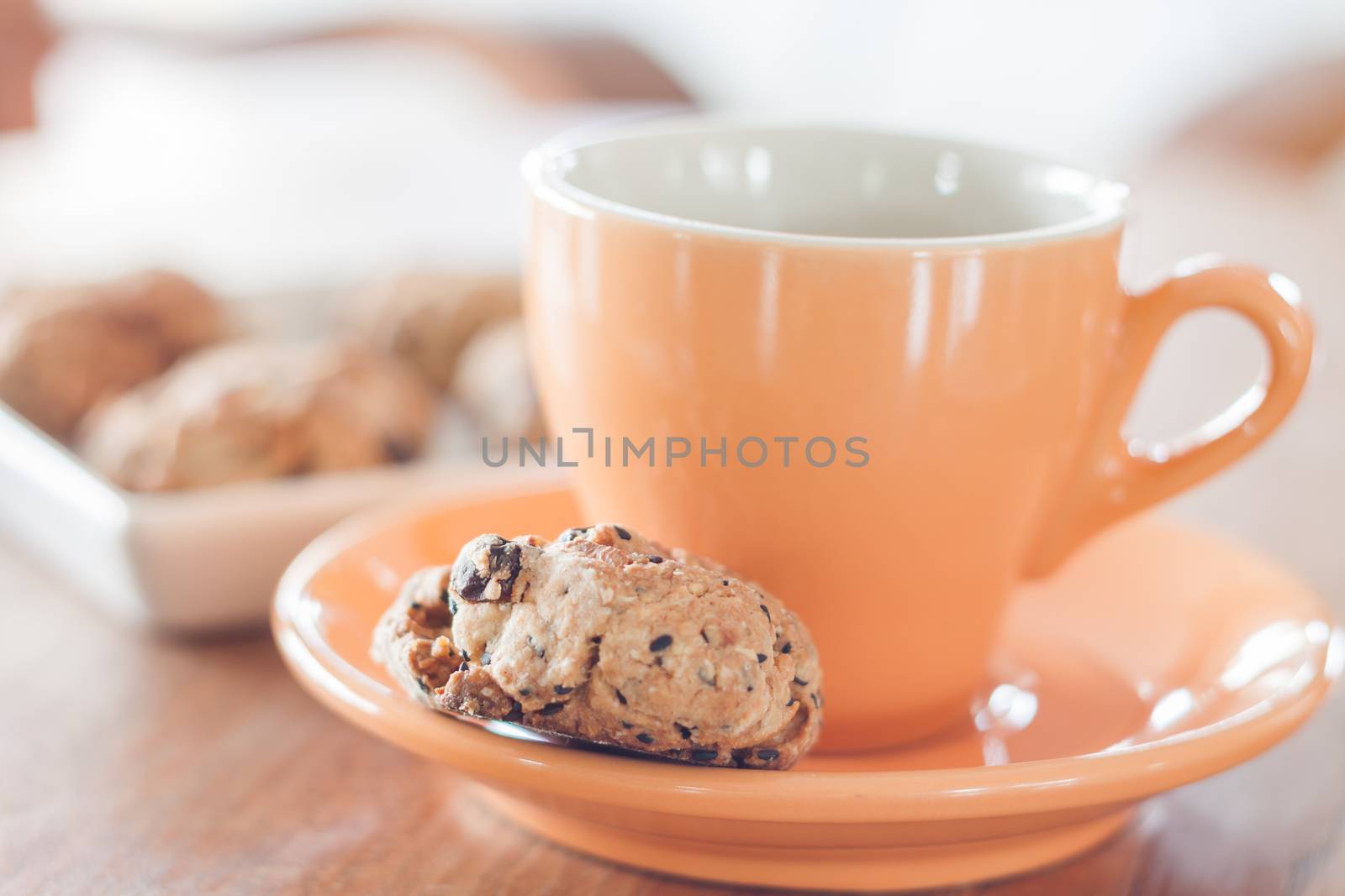 Coffee break with cereal cookies, stock photo