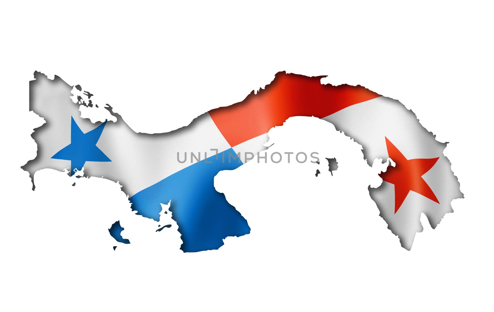 Panama flag map, three dimensional render, isolated on white