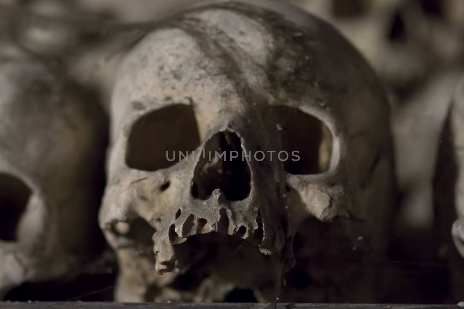 The Sedlec Ossuary is a small Roman Catholic chapel, located beneath the Cemetery Church of All Saints in Sedlec, a suburb of Kutna Hora in the Czech Republic. The ossuary is estimated to contain the skeletons of between 40 000 and 70 000 people, many of whom have had their bones artistically arranged to form decorations and furnishings for the chapel.
Kutna Hora, Sedlec, Czech republic.
